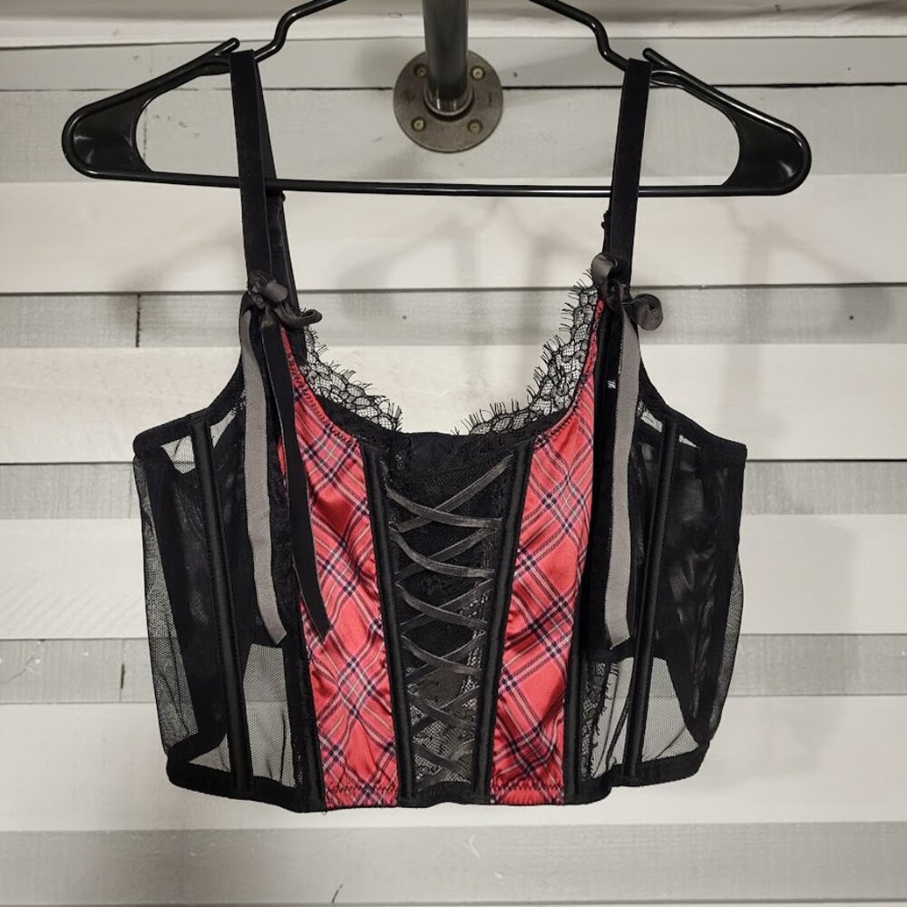 Victoria's Secret Dream Angels Unlined Lace-Up Bra Bustier Plaid